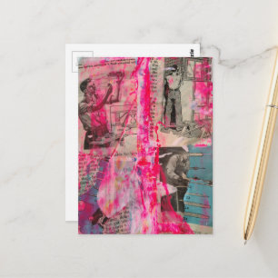 Retro werkende mannen zwart wit roze blauw briefkaart
