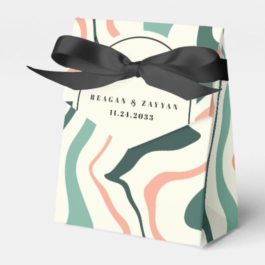 Retro wervelboog munt groen en roze bruiloft bedankdoosjes (Voorkant Zijde)