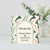 Retro wervelboog munt groen en roze bruiloft bedankkaart (Staand voorkant)