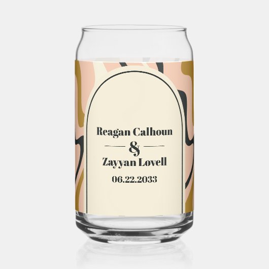 Retro wervelboog roze zwart goud bruiloft blikvorm glas (Voorkant)