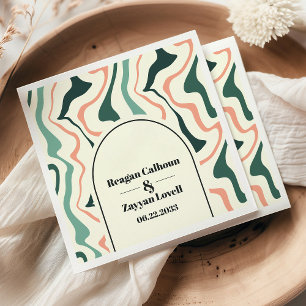 Retro Wervelende Boog Mintgroene En Roze Huwelijk Servet