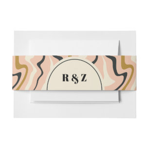 Retro Wervelende Boog Roze Zwart Gouden Bruiloft Uitnodigingen Wikkel