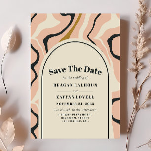 Retro Wervelende Boog Roze Zwart Save The Date Kaa Kaart