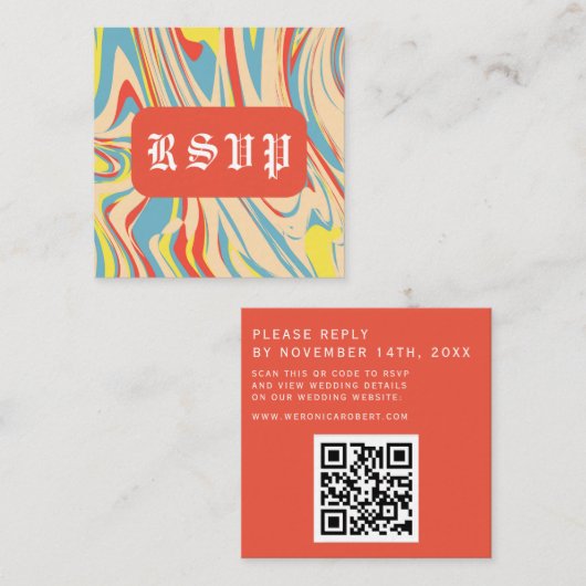 Retro werveling Abstract QR-code monogram Informatiekaartje (Voorkant / Achterkant)