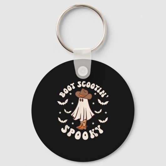 Retro Western Halloween Cute Ghost Funny Boot Scoo Sleutelhanger (Voorkant)