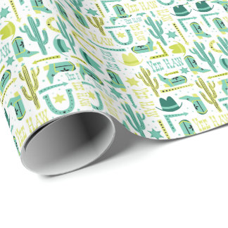 Retro Western Inpakpapier | Turquoise & Lime
