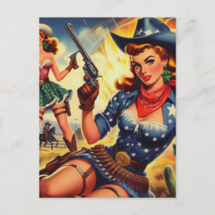 Retro Western Land Meisjes Briefkaart