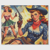 Retro Western Land Meisjes Cadeaupapier (Vlak)