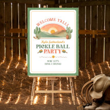 Retro Western Pickleball Welkomfeest Sign