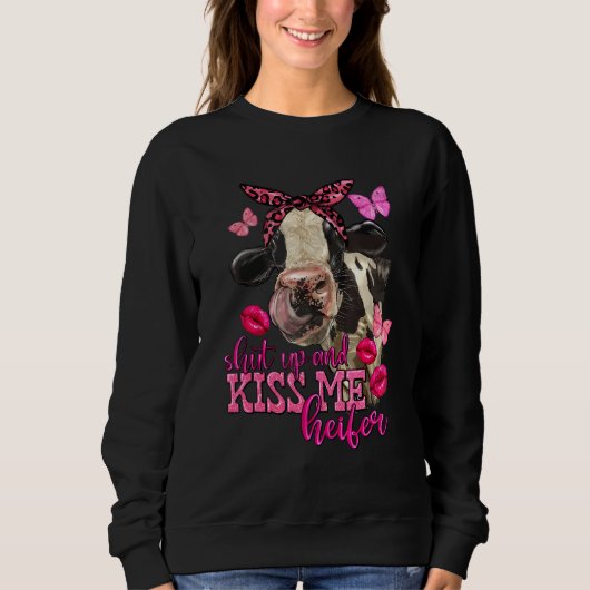 Retro Western Valentijnsdag Roze Koe Love Boter Trui (Voorkant)