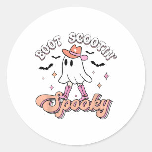 Retro Westerne Halloween Cute Ghost Funny Boot Sco Ronde Sticker