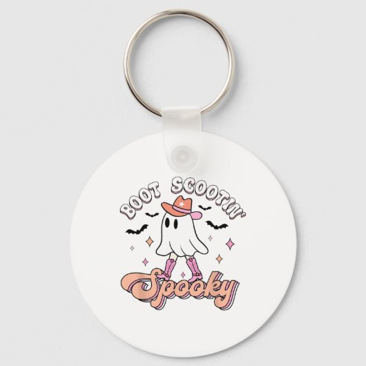 Retro Westerne Halloween Cute Ghost Funny Boot Sco Sleutelhanger (Voorkant)