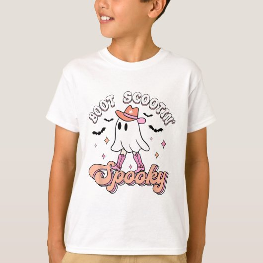 Retro Westerne Halloween Cute Ghost Funny Boot Sco T-shirt (Voorkant)