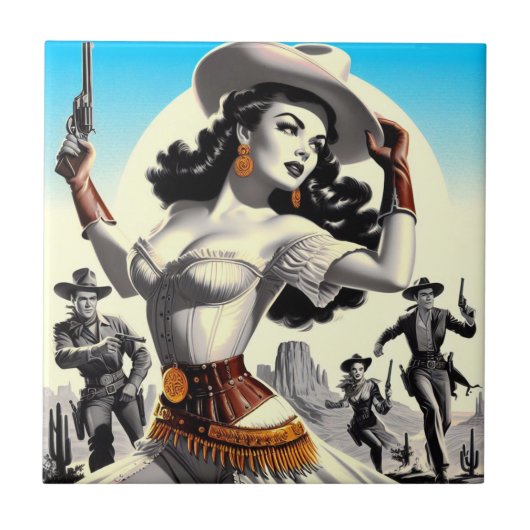 Retro Westerne Pin-up Tegeltje (Voorkant)