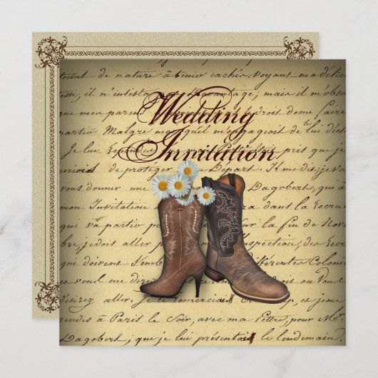 retro westerse landelijke cowboy bruiloft aankondiging (Voorkant / Achterkant)
