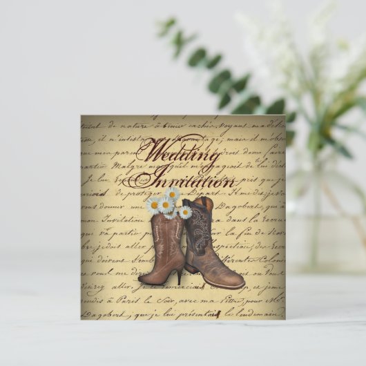 retro westerse landelijke cowboy bruiloft aankondiging (Staand voorkant)