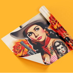 Retro Westerse Pin-up Cadeaupapier