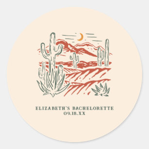 Retro Westerse Woestijn Cactus   Bachelorette Ronde Sticker
