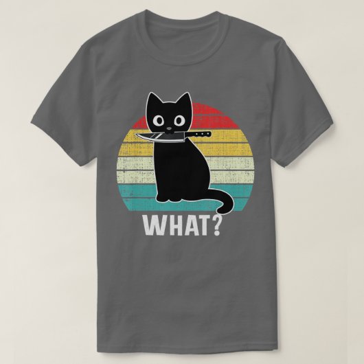 Retro What Cat Black Knife Meow Kat Funny Cats M T-shirt (Design voorkant)