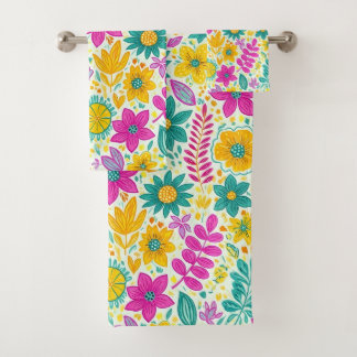 Retro Whimsical Bloemenpower 70er Jaren Bloemensch Bad Handdoek