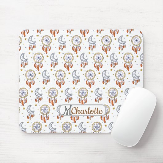 Retro Whimsical Boho Pattern Monogram Name Muismat (Met muis)