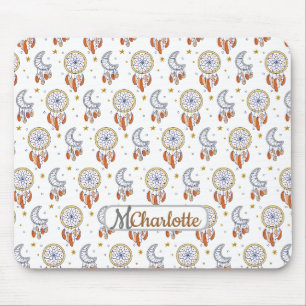 Retro Whimsical Boho Pattern Monogram Name Muismat