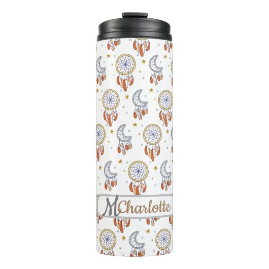 Retro Whimsical Boho Pattern Monogram Name Thermosbeker (Voorkant)