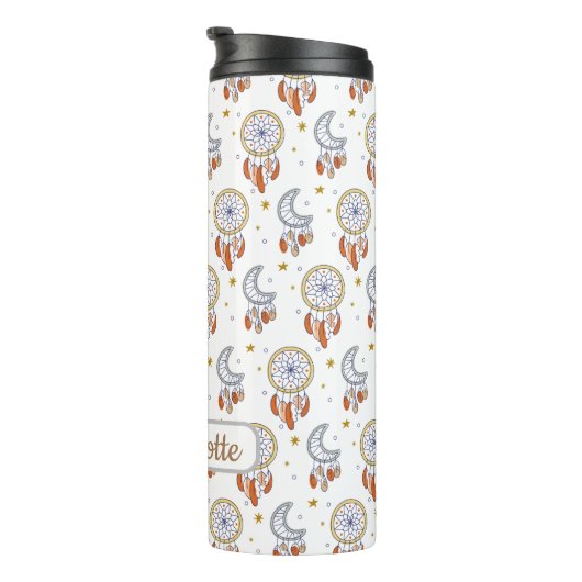 Retro Whimsical Boho Pattern Monogram Name Thermosbeker (Geroteerd rechts)