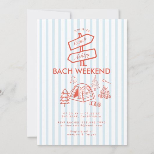 Retro Whimsical Camping Bachelorette-weekend Kaart (Voorkant)