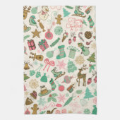 Retro Whimsical Doodles Kerstmis Theedoek (Verticaal)