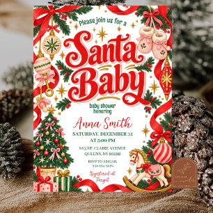 Retro Whimsical Kerstman Baby Shower Uitnodiging