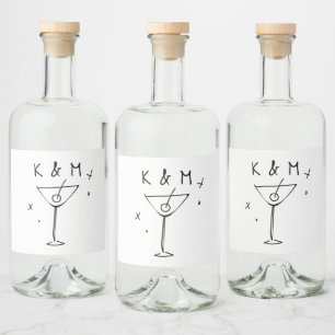 Retro Whimsical Martini Hand getekende aangepaste  Likeurfles Etiket