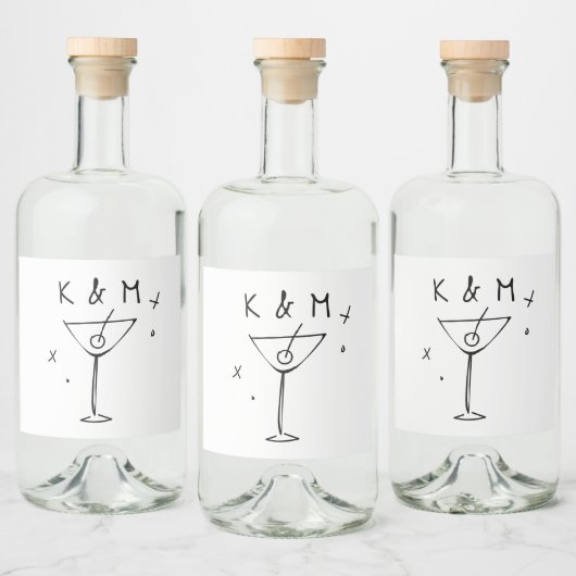 Retro Whimsical Martini Hand getekende aangepaste Likeurfles Etiket (Flessen)