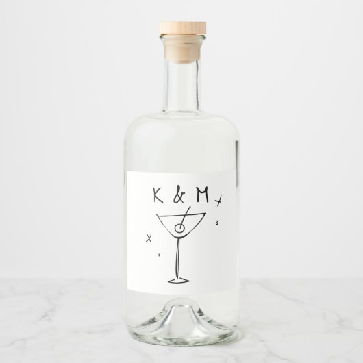 Retro Whimsical Martini Hand getekende aangepaste Likeurfles Etiket (Voorkant)