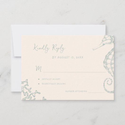 Retro whimsical script beach destination wedding RSVP kaartje (Voorkant)