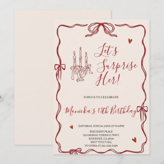 Retro Whimsisch Rood En Roze Verjaardagsfeestje  Kaart