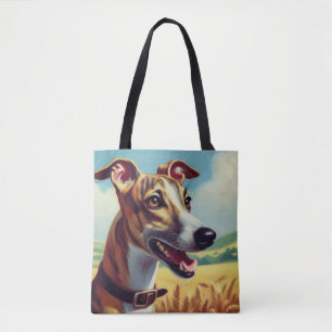 Retro Whippet Dog Schilderen Draagtas
