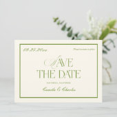 Retro White and Green Wedding Save the date Photo Kaart (Staand voorkant)