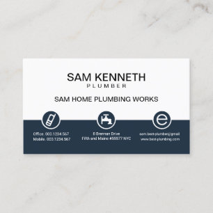 Retro White Blue Column Plumbing Icon Button Visitekaartje