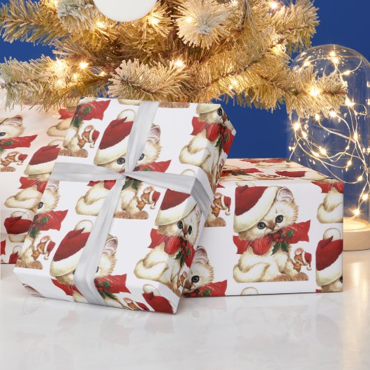 Retro White Cat and Mouse Wrapping Paper Cadeaupapier (Feestdagen)