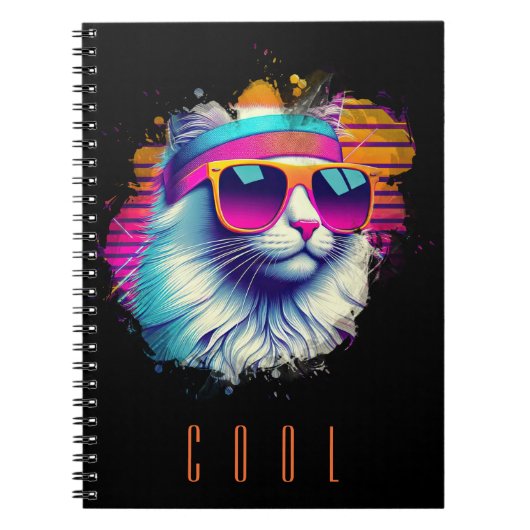 Retro White Cat met Oranje Zonnebril Notitieboek (Voorkant)