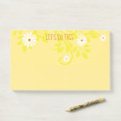 Retro White Daisy Greenery over Yellow Custom Post-it® Notes (Op bureau)