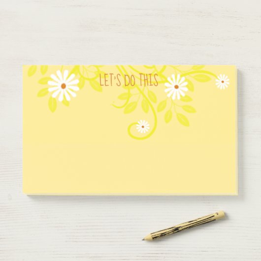 Retro White Daisy Greenery over Yellow Custom Post-it® Notes (Op bureau)