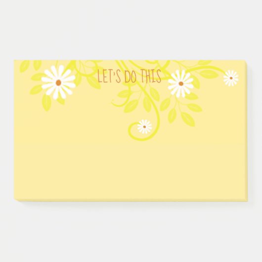 Retro White Daisy Greenery over Yellow Custom Post-it® Notes (Voorkant)