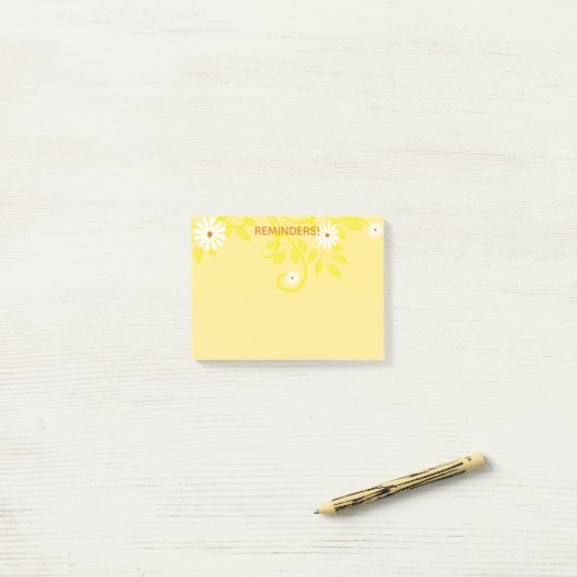 Retro White Daisy on Yellow om lijstherinneringen  Post-it® Notes (Op bureau)
