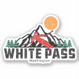 Retro White Pass Ski Sticker