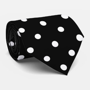 Retro White Polka Dots on Black Stropdas