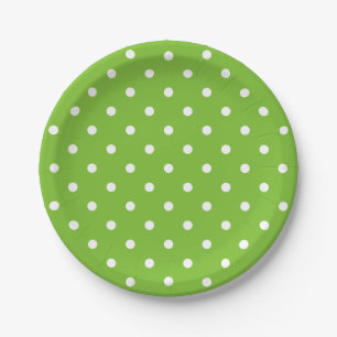 Retro White Polka Dots on Green Papieren Bordje