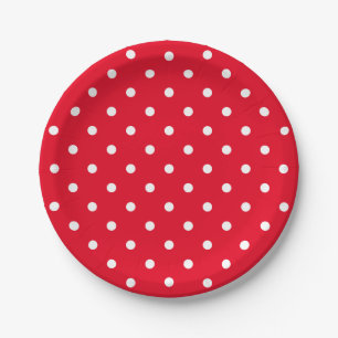 Retro White Polka Dots on Red Papieren Bordje