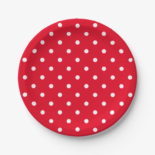 Retro White Polka Dots on Red Papieren Bordje (Voorkant)